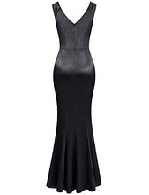 Load image into Gallery viewer, Black Maxi Dress Sleeveless 1950s Retro V Neck Plain Satin Maxi Long Formal Gowns and Evening Dresses for Women XL