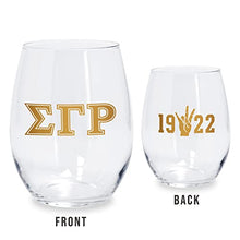 Load image into Gallery viewer, Sigma Gamma Rho Official Vendor - Set of Two 21 oz Stemless Wine Glasses with 10k Gold Ink - 1922 - SGRho - Sorority Paraphernalia