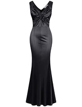 Load image into Gallery viewer, Black Maxi Dress Sleeveless 1950s Retro V Neck Plain Satin Maxi Long Formal Gowns and Evening Dresses for Women XL
