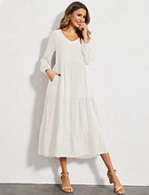 Load image into Gallery viewer, Women's Order of the Eastern Star White Dress Long Sleeve Maxi Dress with Pockets