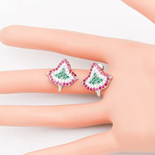 Load image into Gallery viewer, CENWA Pink and Green Leaf Zircon Earrings Sorority Gifts Paraphernalia Graduation Jewelry (Leaf Zircon Earrings)