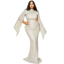 Load image into Gallery viewer, Women’s Plus Size Formal Sequin Long Split Sleeve Prom Maxi Dress, Bodycon Mermaid Evening Gown Apricot