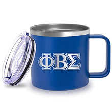 Load image into Gallery viewer, Phi Beta Sigma Official Vendor - 14 oz Travel Coffee Mug - Insulated Stainless Steel Coffee Tumbler - Greek Letters - Shield - Fraternity Paraphernalia