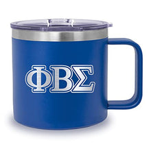 Load image into Gallery viewer, Phi Beta Sigma Official Vendor - 14 oz Travel Coffee Mug - Insulated Stainless Steel Coffee Tumbler - Greek Letters - Shield - Fraternity Paraphernalia