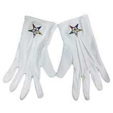 Load image into Gallery viewer, Order of the Eastern Star Hand Embroidered Cotton White Masonic Gloves