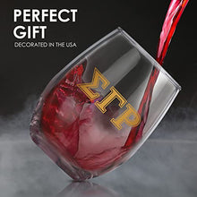 Load image into Gallery viewer, Sigma Gamma Rho Official Vendor - Set of Two 21 oz Stemless Wine Glasses with 10k Gold Ink - 1922 - SGRho - Sorority Paraphernalia
