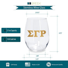 Load image into Gallery viewer, Sigma Gamma Rho Official Vendor - Set of Two 21 oz Stemless Wine Glasses with 10k Gold Ink - 1922 - SGRho - Sorority Paraphernalia