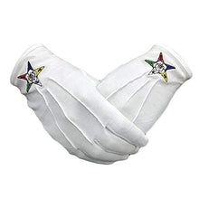 Load image into Gallery viewer, Order of the Eastern Star Hand Embroidered Cotton White Masonic Gloves