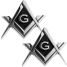 Load image into Gallery viewer, 2 Pack 2.75" Chrome Plated Masonic Car Emblem Mason Square and Compasses Auto Truck Motorcycle Decal Gift Accessories