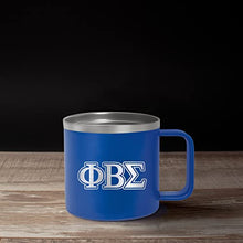 Load image into Gallery viewer, Phi Beta Sigma Official Vendor - 14 oz Travel Coffee Mug - Insulated Stainless Steel Coffee Tumbler - Greek Letters - Shield - Fraternity Paraphernalia