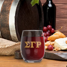 Load image into Gallery viewer, Sigma Gamma Rho Official Vendor - Set of Two 21 oz Stemless Wine Glasses with 10k Gold Ink - 1922 - SGRho - Sorority Paraphernalia