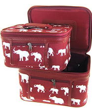 Load image into Gallery viewer, Elephant Print 2 Piece Train Case Cosmetic Set Travel Toiletry Luggage (Burgundy Red)