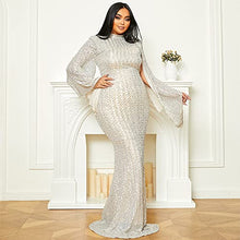 Load image into Gallery viewer, Women’s Plus Size Formal Sequin Long Split Sleeve Prom Maxi Dress, Bodycon Mermaid Evening Gown Apricot