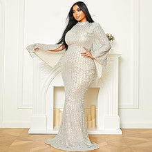 Load image into Gallery viewer, Women’s Plus Size Formal Sequin Long Split Sleeve Prom Maxi Dress, Bodycon Mermaid Evening Gown Apricot