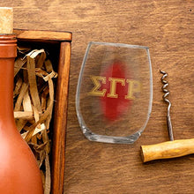 Load image into Gallery viewer, Sigma Gamma Rho Official Vendor - Set of Two 21 oz Stemless Wine Glasses with 10k Gold Ink - 1922 - SGRho - Sorority Paraphernalia