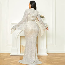 Load image into Gallery viewer, Women’s Plus Size Formal Sequin Long Split Sleeve Prom Maxi Dress, Bodycon Mermaid Evening Gown Apricot