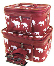 Load image into Gallery viewer, Elephant Print 2 Piece Train Case Cosmetic Set Travel Toiletry Luggage (Burgundy Red)