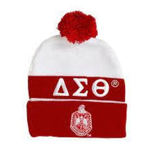 Load image into Gallery viewer, Delta Sigma Theta Winter Knit Beanie w/Pompom Red
