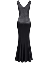 Load image into Gallery viewer, Black Maxi Dress Sleeveless 1950s Retro V Neck Plain Satin Maxi Long Formal Gowns and Evening Dresses for Women XL
