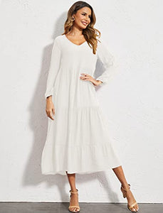 Women's Order of the Eastern Star White Dress Long Sleeve Maxi Dress with Pockets