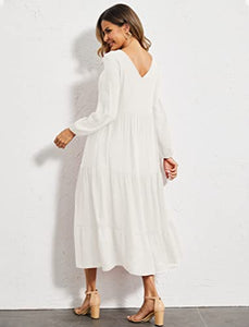Women's Order of the Eastern Star White Dress Long Sleeve Maxi Dress with Pockets
