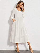 Load image into Gallery viewer, Women&#39;s Order of the Eastern Star White Dress Long Sleeve Maxi Dress with Pockets
