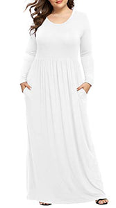 Women's XL-6XL Long Sleeve Casual Plus Size Maxi Loungewear Dresses with Pockets White,6XL