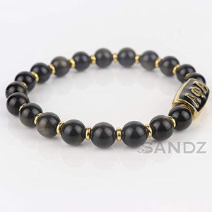 Alpha Phi Alpha Fraternity Stretch Beaded Bracelet : AΦA center bead paired with obsidian beads with rich golden tones