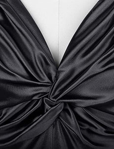 Black Maxi Dress Sleeveless 1950s Retro V Neck Plain Satin Maxi Long Formal Gowns and Evening Dresses for Women XL