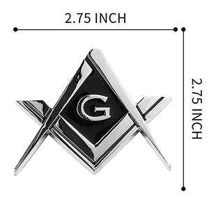 2 Pack 2.75" Chrome Plated Masonic Car Emblem Mason Square and Compasses Auto Truck Motorcycle Decal Gift Accessories