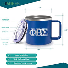 Load image into Gallery viewer, Phi Beta Sigma Official Vendor - 14 oz Travel Coffee Mug - Insulated Stainless Steel Coffee Tumbler - Greek Letters - Shield - Fraternity Paraphernalia
