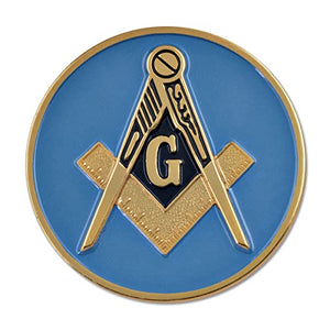 Square & Compass Round Masonic Auto Emblem - [Blue & Gold][3'' Diameter]