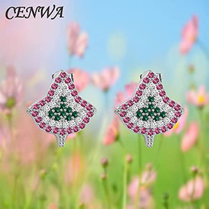 CENWA Pink and Green Leaf Zircon Earrings Sorority Gifts Paraphernalia Graduation Jewelry (Leaf Zircon Earrings)