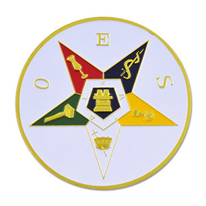 Order of the Eastern Star Round Masonic Auto Emblem - [White & Gold][3'' Diameter]