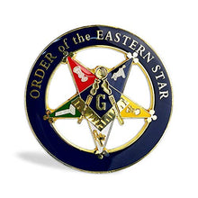 Load image into Gallery viewer, Order of The Eastern Star Masonic Car Emblem Round Blue &amp; Gold Freemason Car Auto Decal
