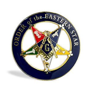 Order of The Eastern Star Masonic Car Emblem Round Blue & Gold Freemason Car Auto Decal