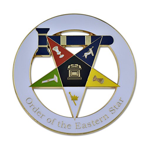 Order of the Eastern Star Matron Masonic Auto Emblem - [White & Gold][3'' Diameter]