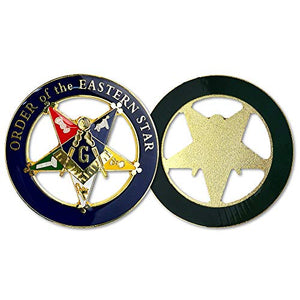 Order of The Eastern Star Masonic Car Emblem Round Blue & Gold Freemason Car Auto Decal