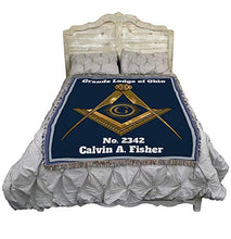 Load image into Gallery viewer, Masonic Gold Square and Compass Blanket - Personalized - Custom Gift Tapestry Throw Woven from Cotton - Made in The USA (72x54)
