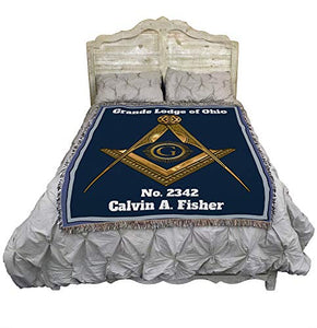 Masonic Gold Square and Compass Blanket - Personalized - Custom Gift Tapestry Throw Woven from Cotton - Made in The USA (72x54)