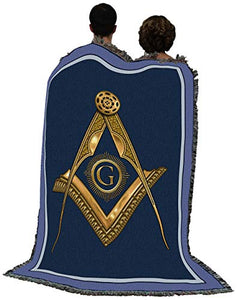 Masonic Gold Square and Compass Blanket - Personalized - Custom Gift Tapestry Throw Woven from Cotton - Made in The USA (72x54)