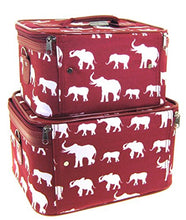 Load image into Gallery viewer, Elephant Print 2 Piece Train Case Cosmetic Set Travel Toiletry Luggage (Burgundy Red)
