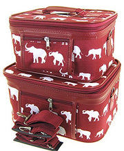 Load image into Gallery viewer, Elephant Print 2 Piece Train Case Cosmetic Set Travel Toiletry Luggage (Burgundy Red)
