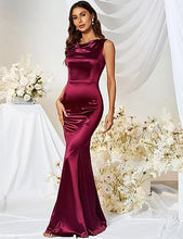 Load image into Gallery viewer, Women&#39;s Vintage Sleeveless Bodycon Crew Neck Ball Gowns and Evening Party Long Dress Burgundy S
