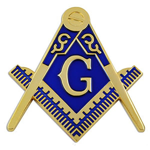 Square & Compass Masonic Auto Emblem - [Brass & Blue][3'' Tall]