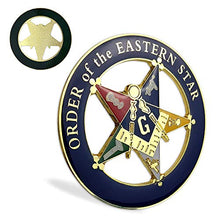 Load image into Gallery viewer, Order of The Eastern Star Masonic Car Emblem Round Blue &amp; Gold Freemason Car Auto Decal

